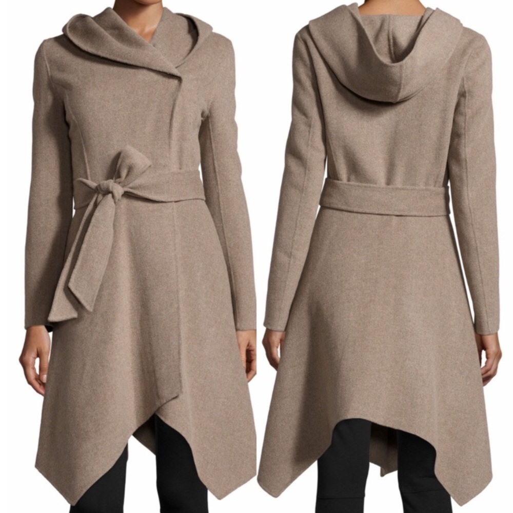 Zac Posen NWT sophia HOODED DARK CAMEL ASYMMETRIC HEM COAT SIZE 10